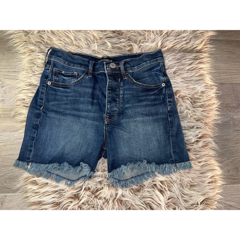 Express women’s midi high rise button zipper blue jeans shorts